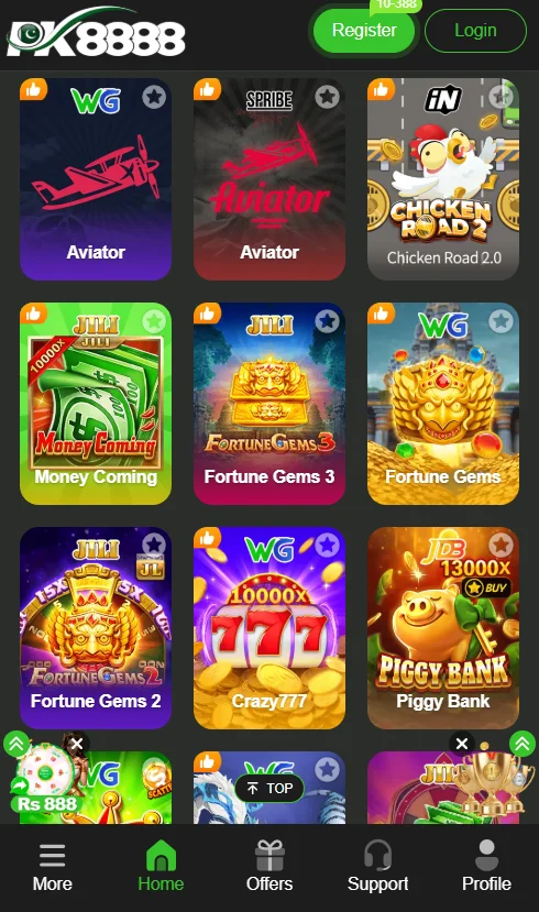 PK8888 online casino game interface on mobile